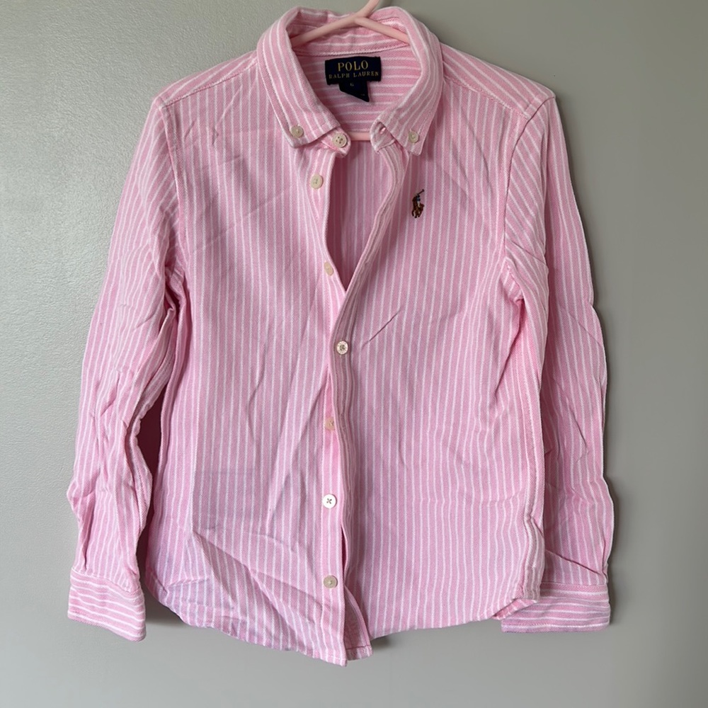 Ralph Lauren girls pink striped mesh shirt 6